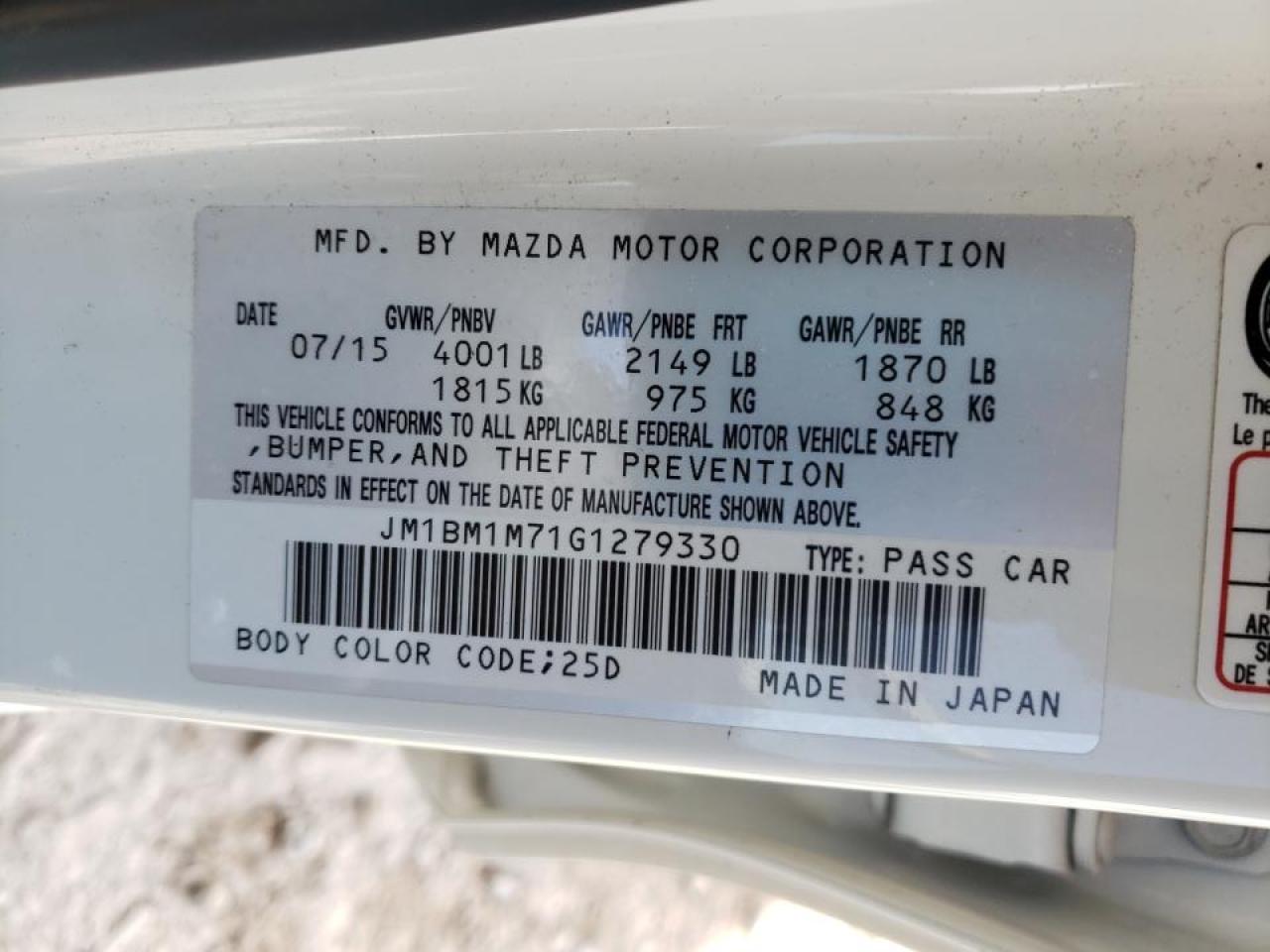 Photo 10 from auction – 2016 MAZDA 3 TOURING with VIN JM1BM1M71G1279330