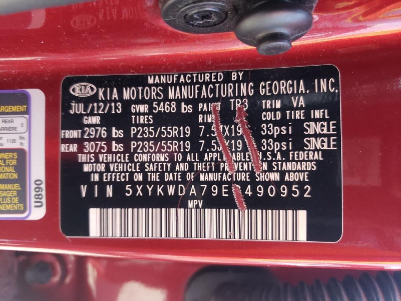 Photo 10 from auction – 2014 KIA SORENTO SX with VIN 5XYKWDA79EG490952