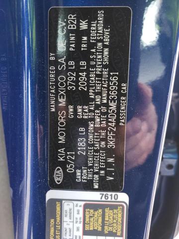 Photo 10 from auction – 2021 KIA FORTE FE with VIN 3KPF24AD5ME369561