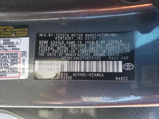Photo 10 from auction – 2007 TOYOTA CAMRY CE with VIN 4T1BE46K07U672150