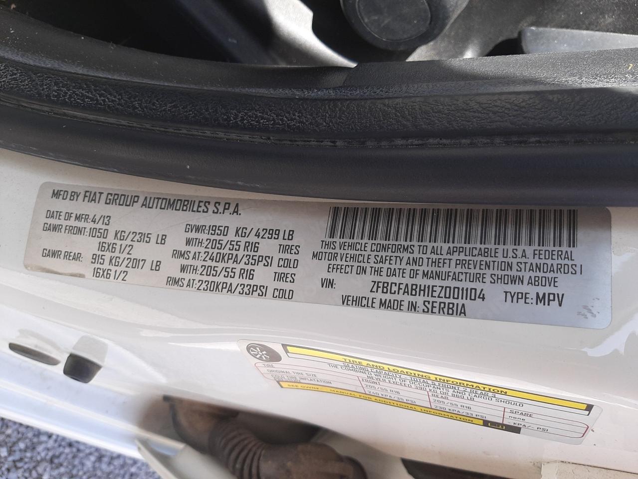 Photo 10 from auction – 2014 FIAT 500L EASY with VIN ZFBCFABH1EZ001104