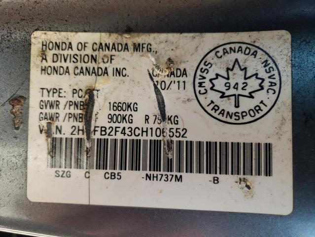 Photo 10 from auction – 2012 HONDA CIVIC LX with VIN 2HGFB2F43CH106552