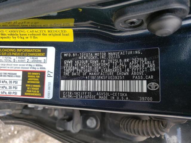 Photo 10 from auction – 2015 TOYOTA CAMRY LE with VIN 4T1BF1FK5FU039251