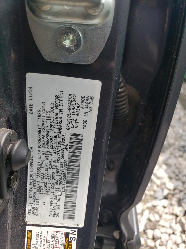 Photo 10 from auction – 2005 TOYOTA 4RUNNER LI with VIN JTEZU17R558028029