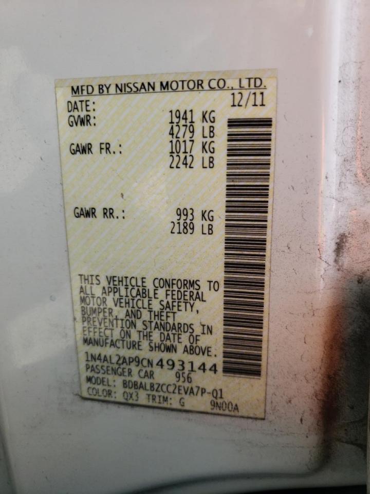 Photo 10 from auction – 2012 NISSAN ALTIMA BAS with VIN 1N4AL2AP9CN493144