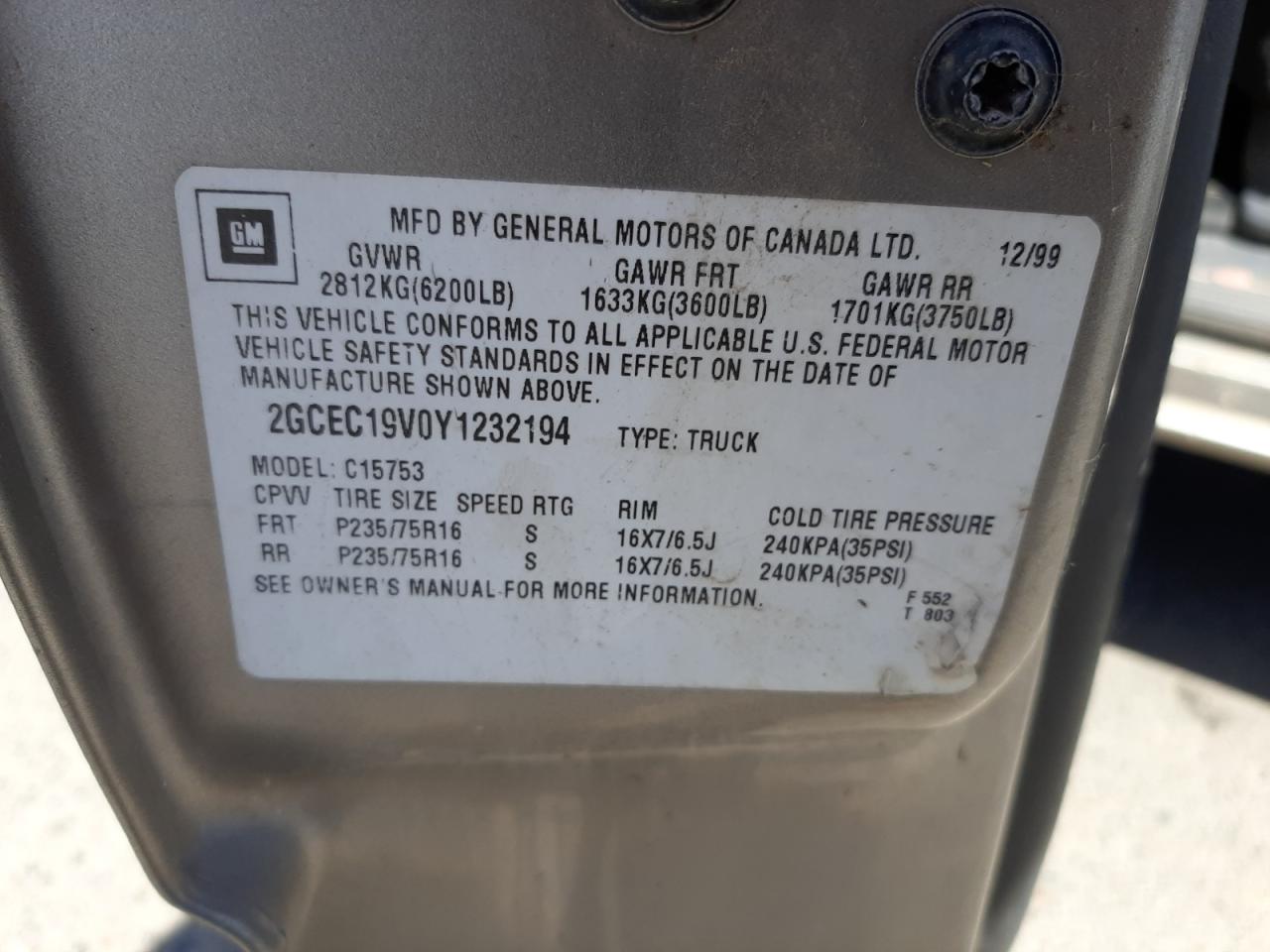 Photo 10 from auction – 2000 CHEVROLET SILVERADO with VIN 2GCEC19V0Y1232194