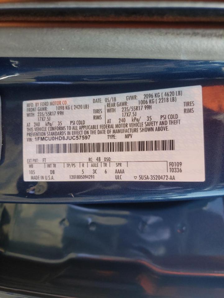 Photo 10 from auction – 2018 FORD ESCAPE SEL with VIN 1FMCU0HD8JUC57597