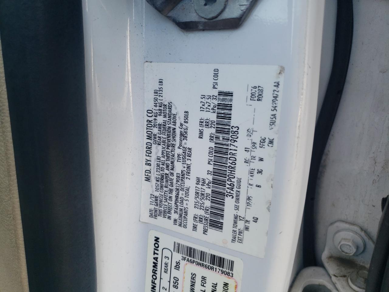 Photo 10 from auction – 2013 FORD FUSION SE with VIN 3FA6P0HR6DR179083