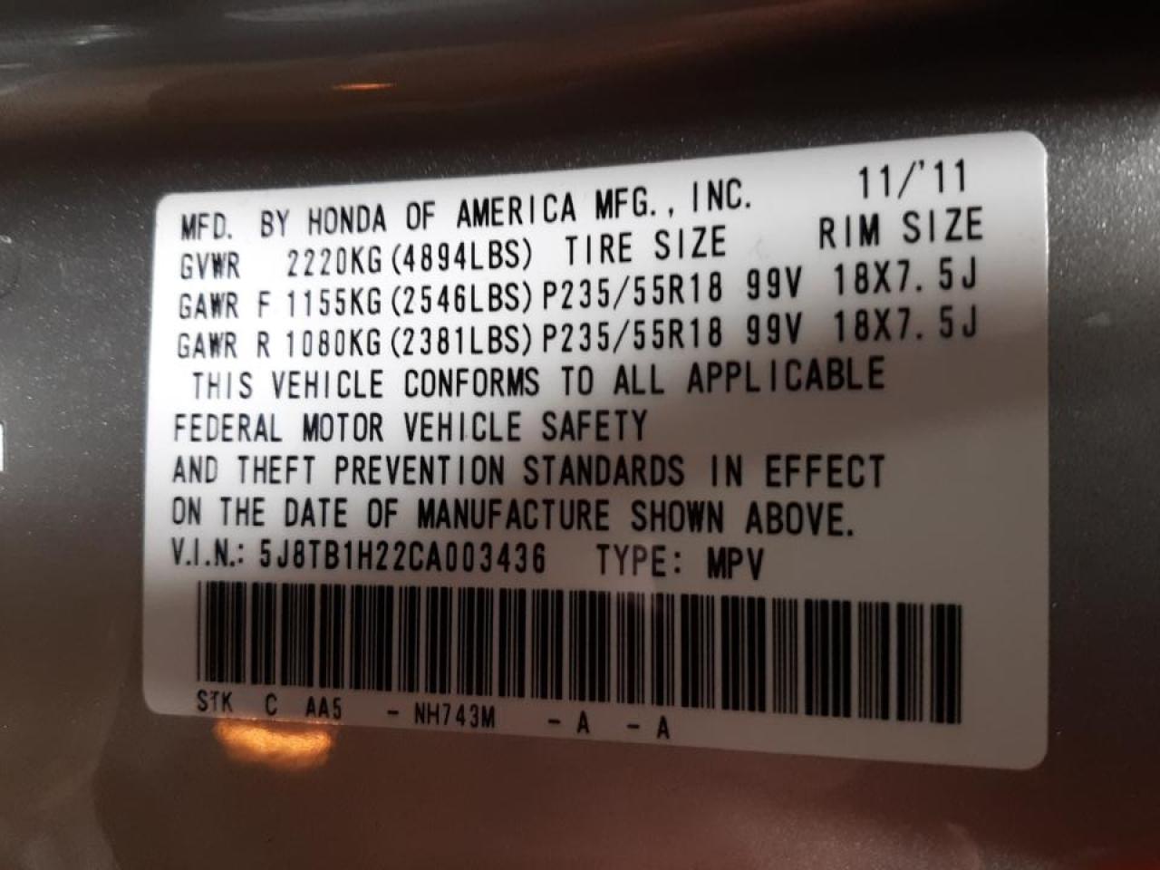 Photo 10 from auction – 2012 ACURA RDX with VIN 5J8TB1H22CA003436