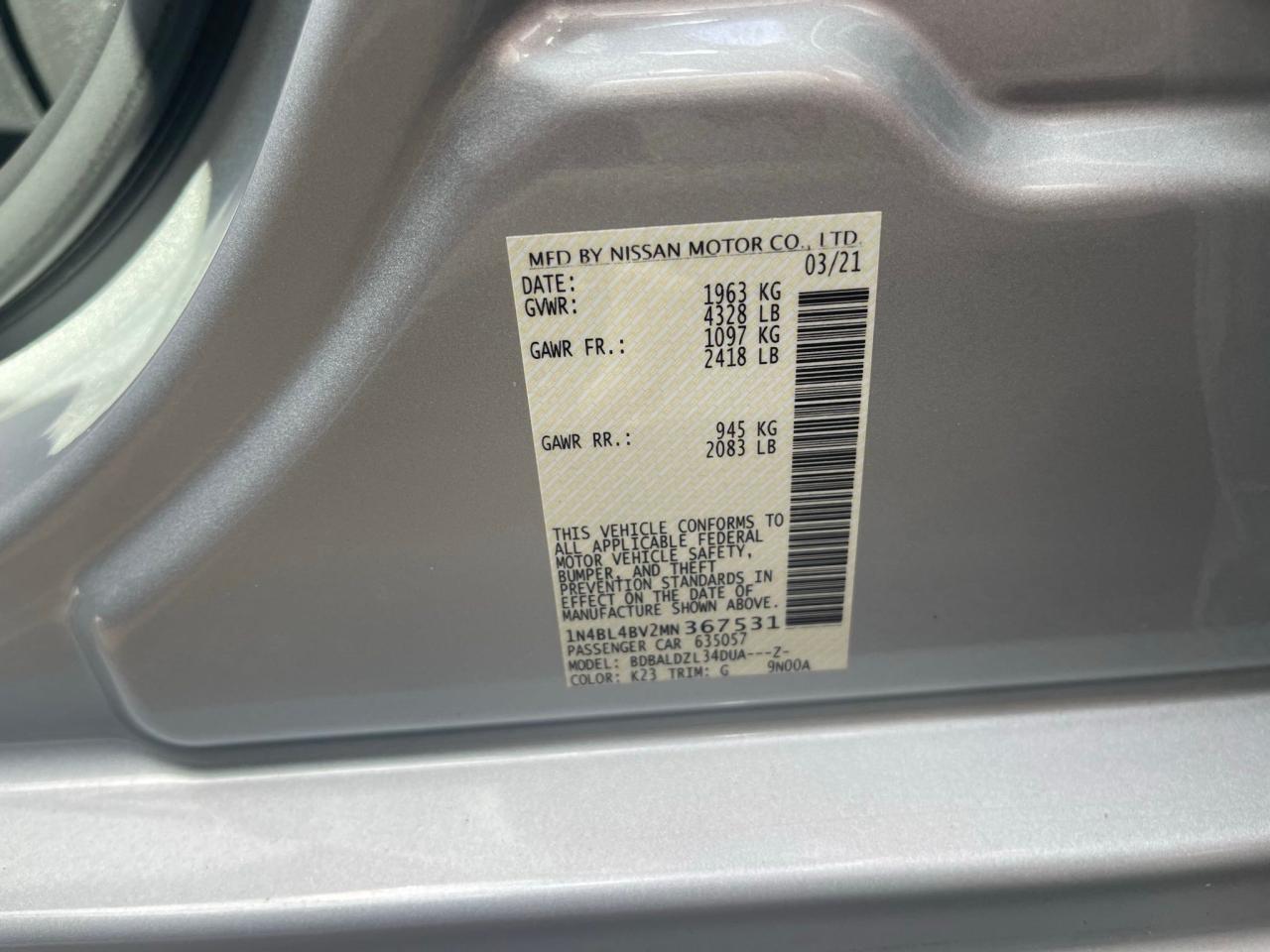 Photo 10 from auction – 2021 NISSAN ALTIMA S with VIN 1N4BL4BV2MN367531