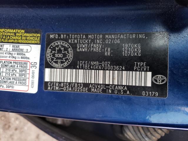 Photo 10 from auction – 2007 TOYOTA CAMRY CE with VIN 4T1BE46K67U003624