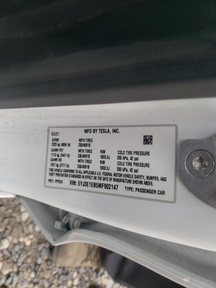 Photo 10 from auction – 2021 TESLA MODEL 3 with VIN 5YJ3E1EB5MF902147