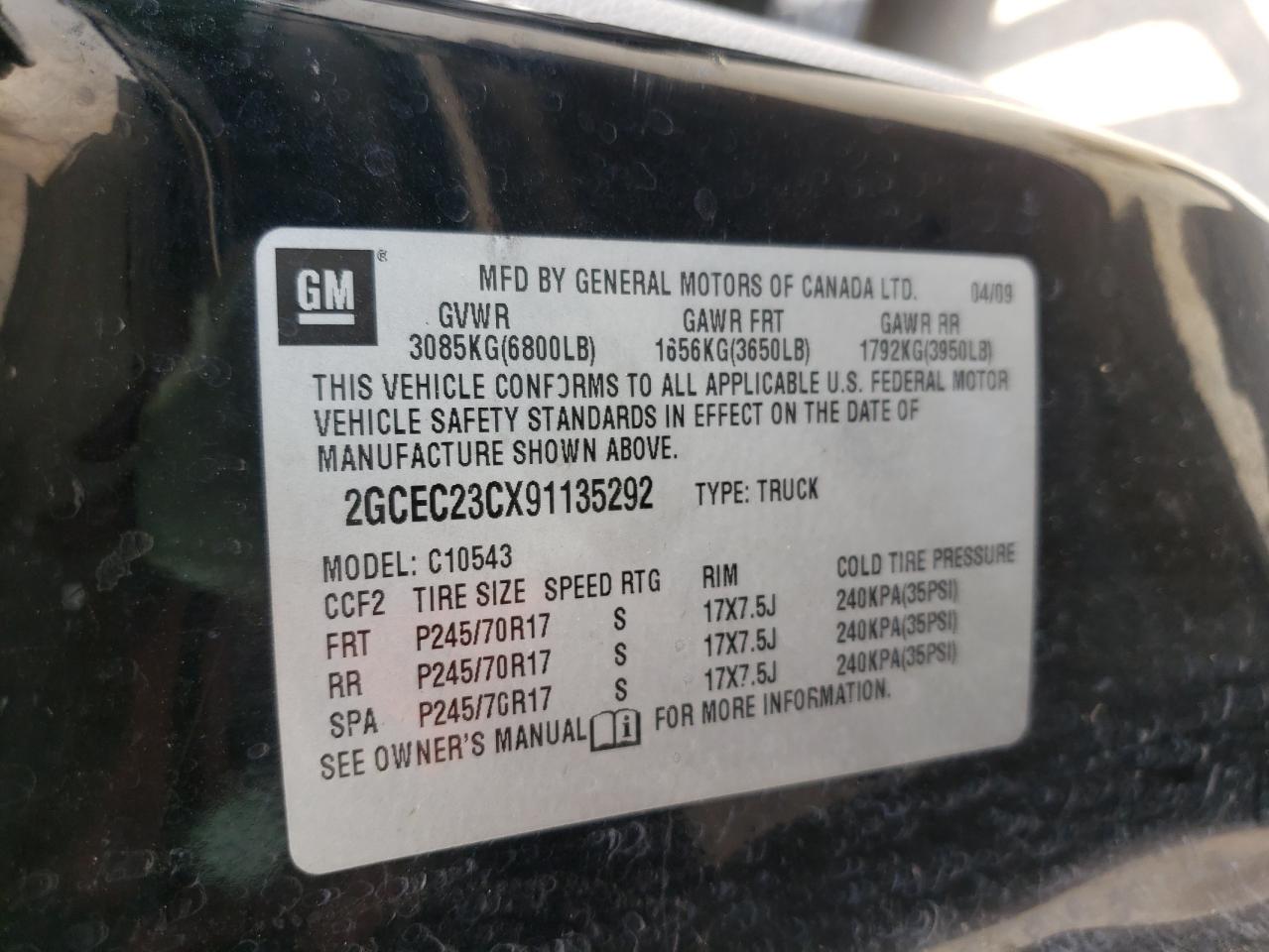 Photo 10 from auction – 2009 CHEVROLET SILVERADO with VIN 2GCEC23CX91135292