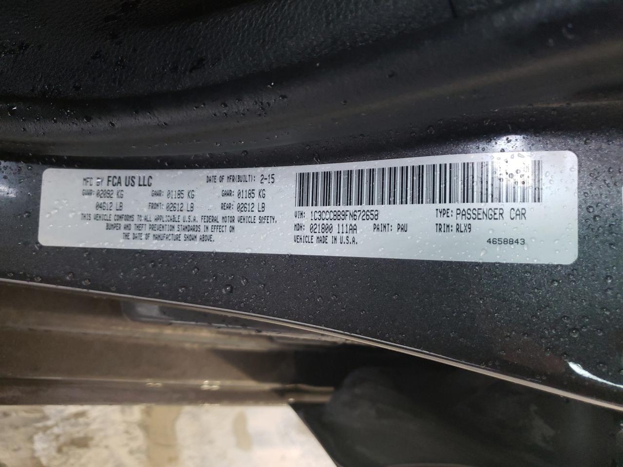 Photo 10 from auction – 2015 CHRYSLER 200 S with VIN 1C3CCCBB9FN672658
