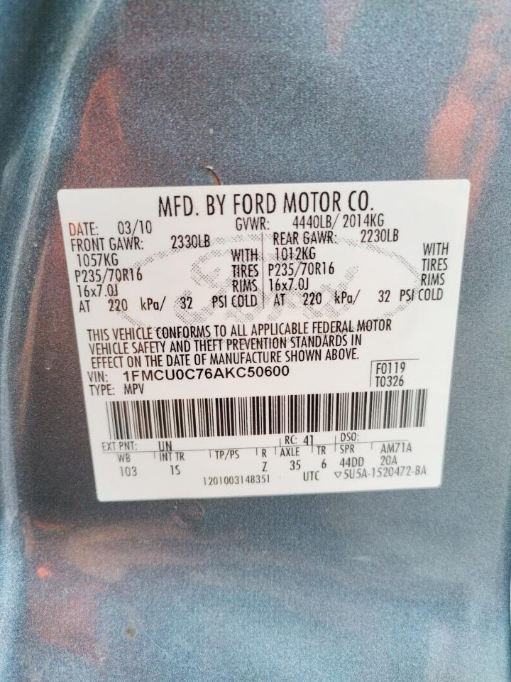 Photo 10 from auction – 2010 FORD ESCAPE XLS with VIN 1FMCU0C76AKC50600