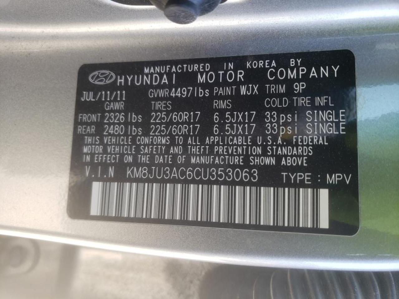 Photo 10 from auction – 2012 HYUNDAI TUCSON GLS with VIN KM8JU3AC6CU353063