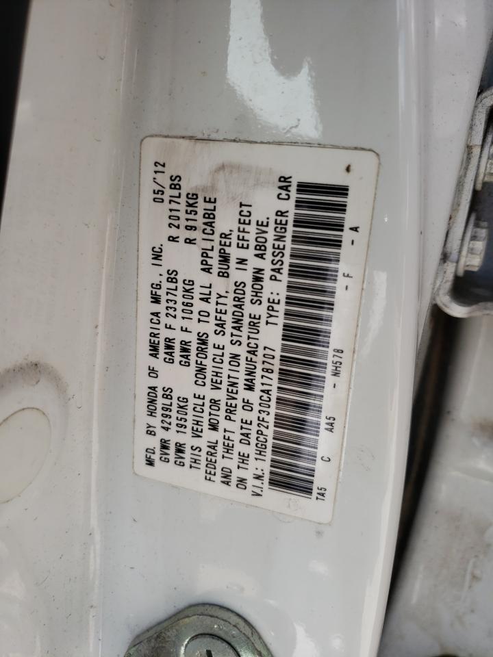 Photo 10 from auction – 2012 HONDA ACCORD LX with VIN 1HGCP2F30CA178707