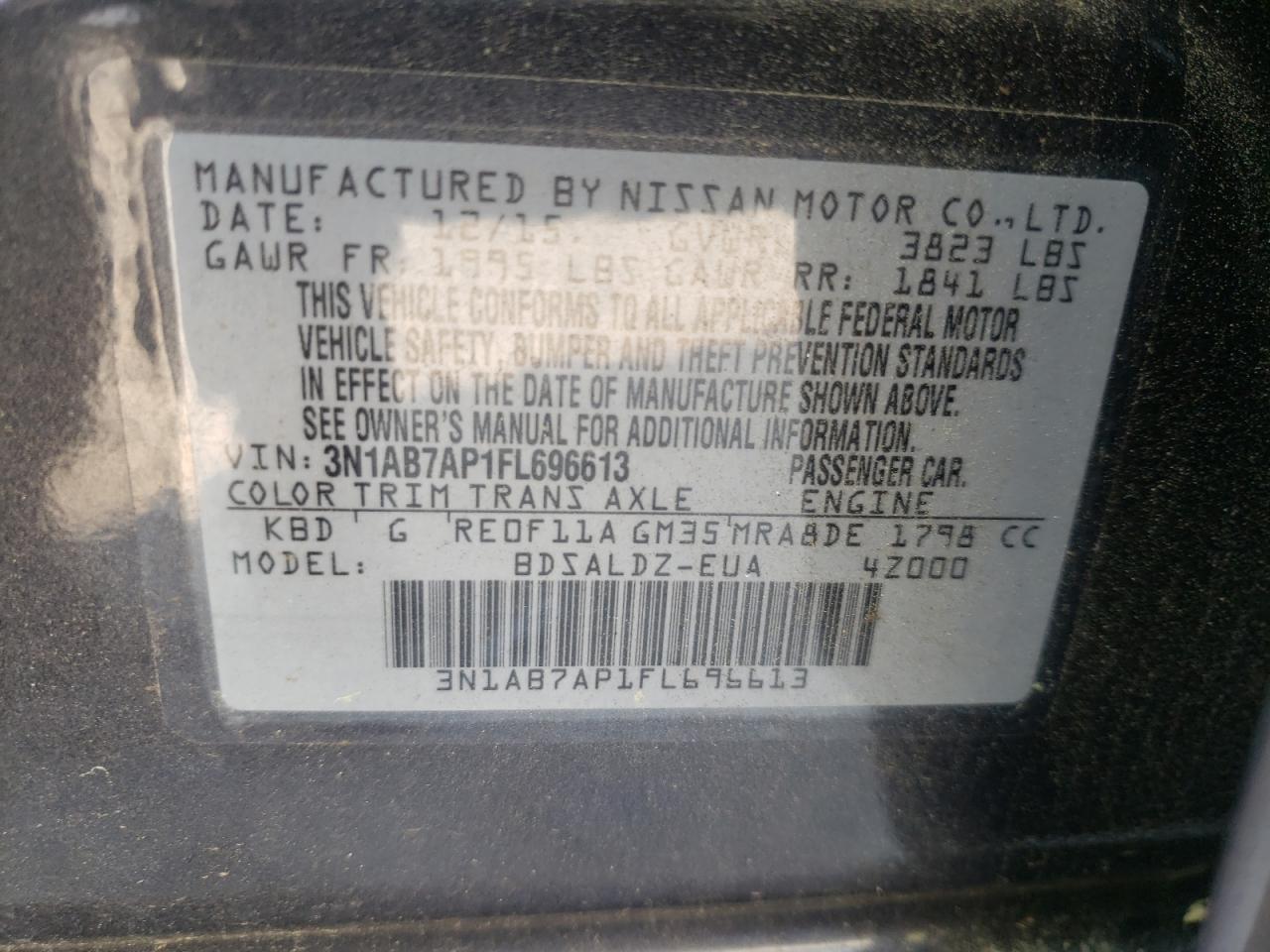 Photo 10 from auction – 2015 NISSAN SENTRA S with VIN 3N1AB7AP1FL696613