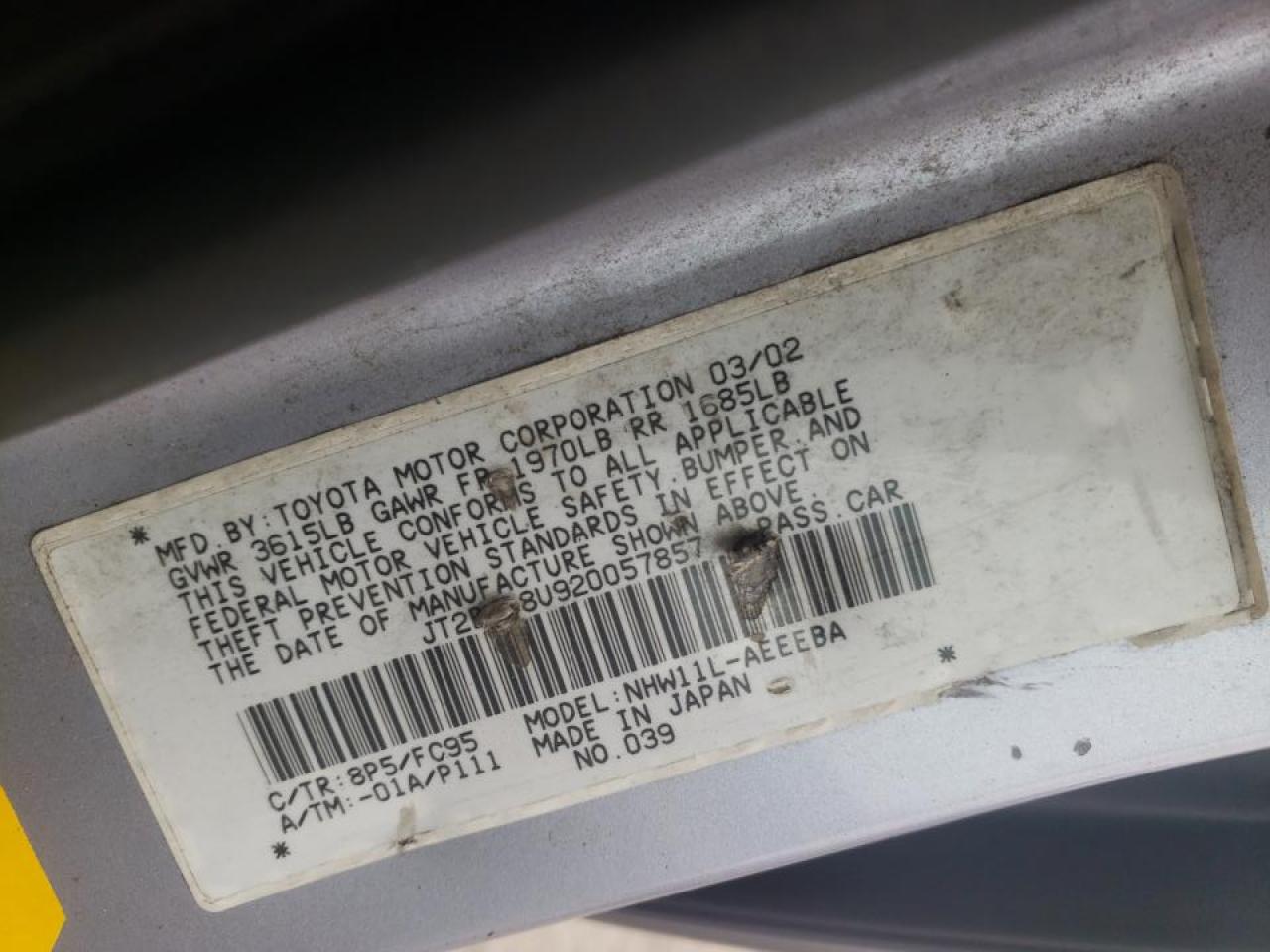 Photo 10 from auction – 2002 TOYOTA PRIUS with VIN JT2BK18U920057857