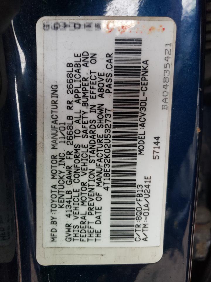 Photo 10 from auction – 2002 TOYOTA CAMRY LE with VIN 4T1BE32K02U532737