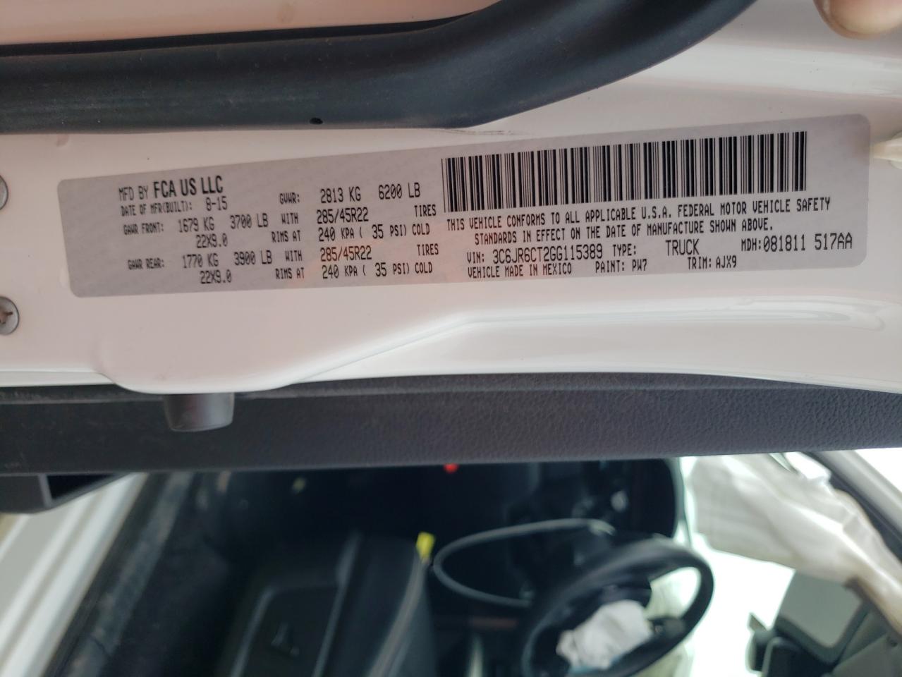 Photo 10 from auction – 2016 RAM 1500 SPORT with VIN 3C6JR6CT2GG115389