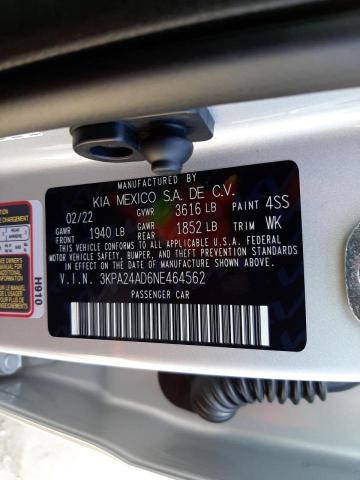 Photo 10 from auction – 2022 KIA RIO with VIN 3KPA24AD6NE464562