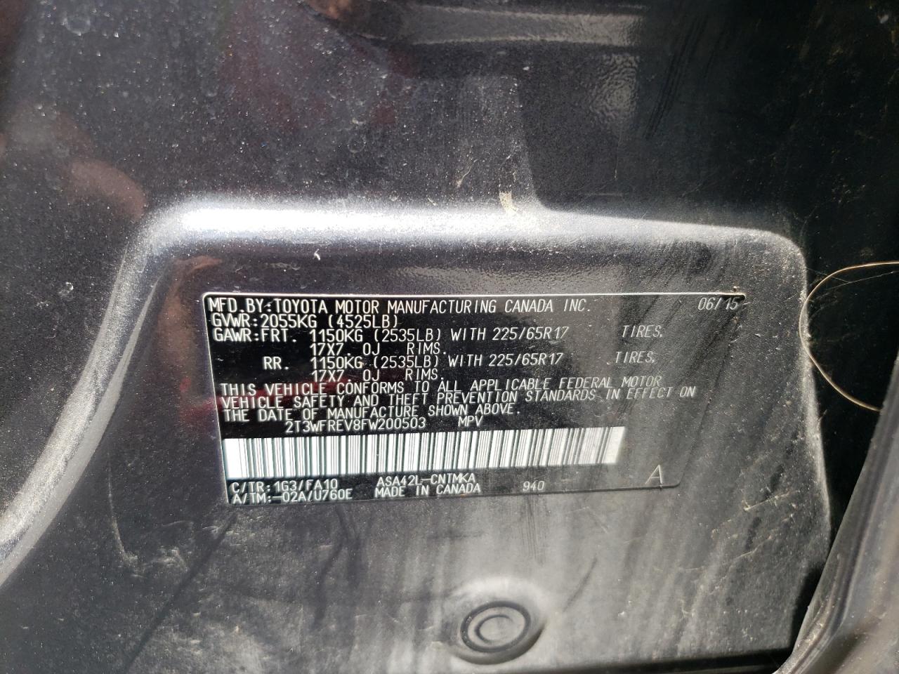 Photo 10 from auction – 2015 TOYOTA RAV4 XLE with VIN 2T3WFREV8FW200503