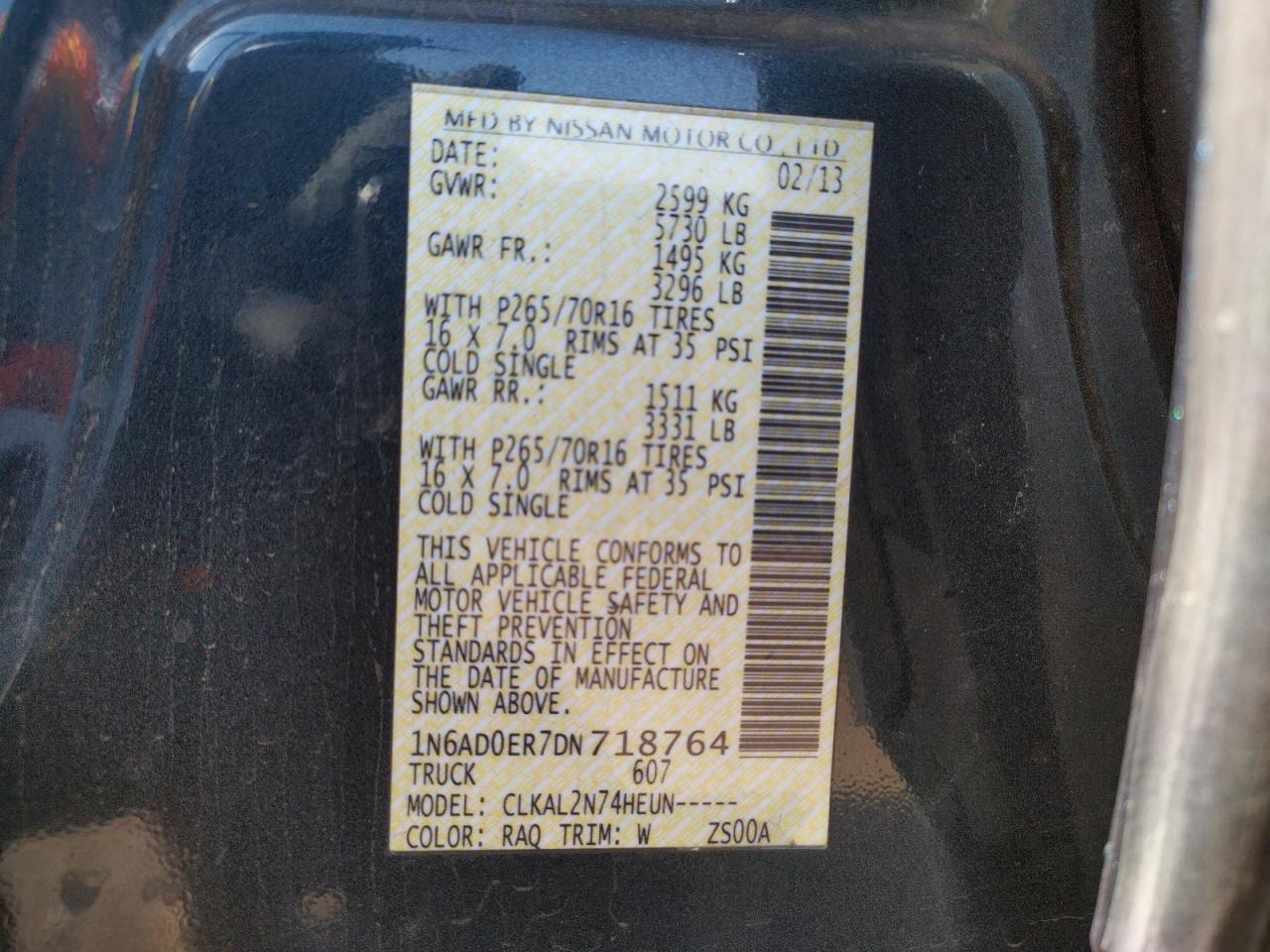 Photo 10 from auction – 2013 NISSAN FRONTIER S with VIN 1N6AD0ER7DN718764