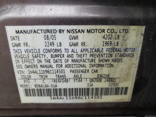 Photo 10 from auction – 2006 NISSAN ALTIMA S with VIN 1N4AL11D96C114501