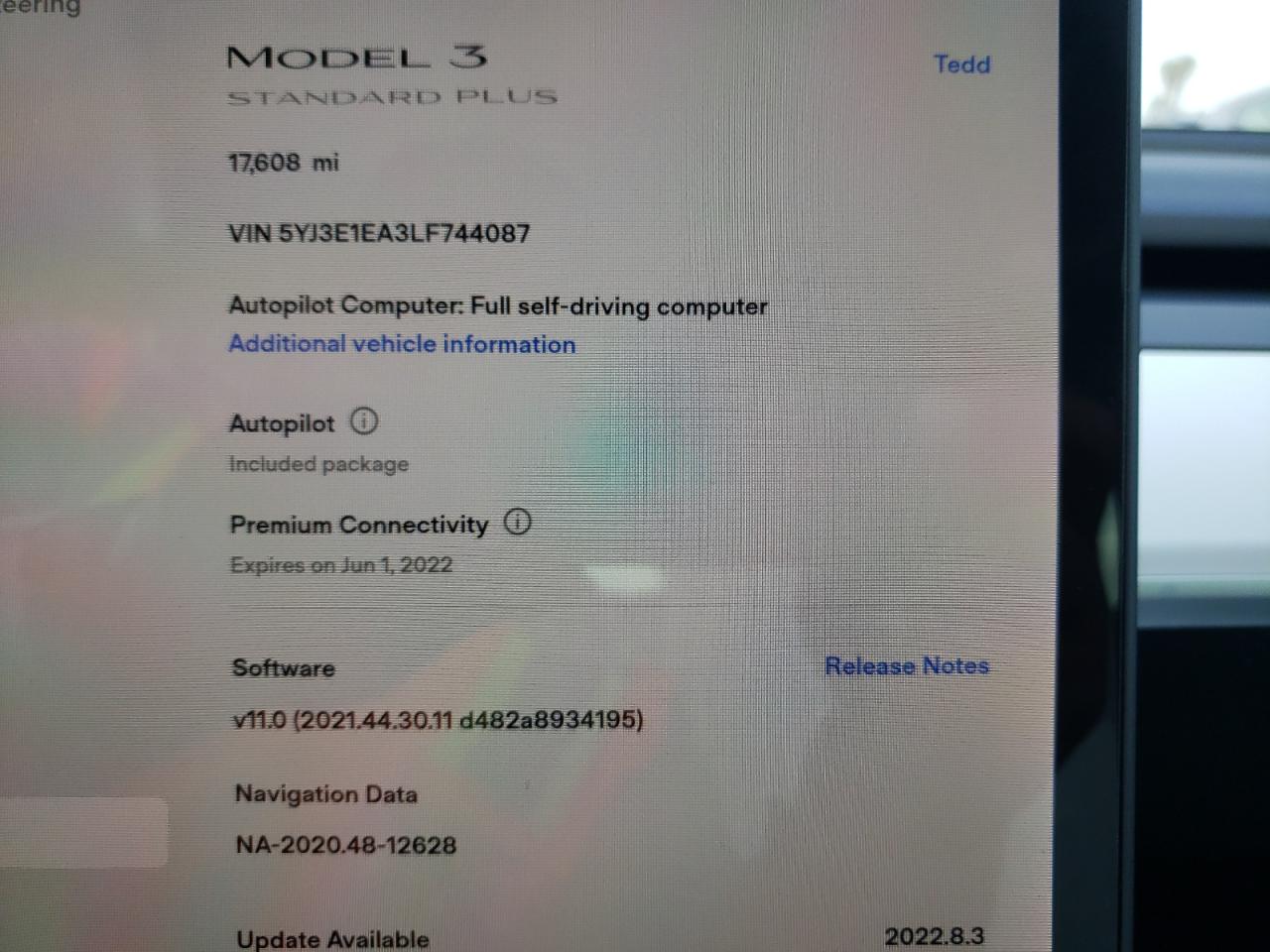 Photo 8 from auction – 2020 TESLA MODEL 3 with VIN 5YJ3E1EA3LF744087
