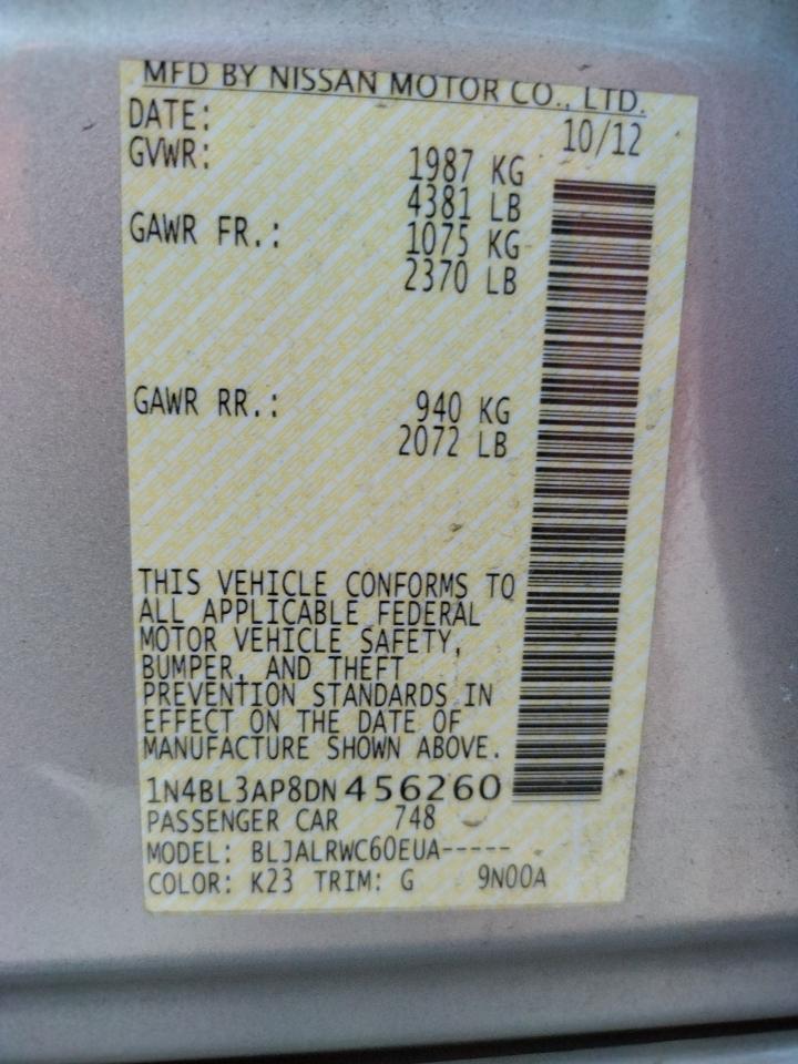Photo 10 from auction – 2013 NISSAN ALTIMA 3.5 with VIN 1N4BL3AP8DN456260