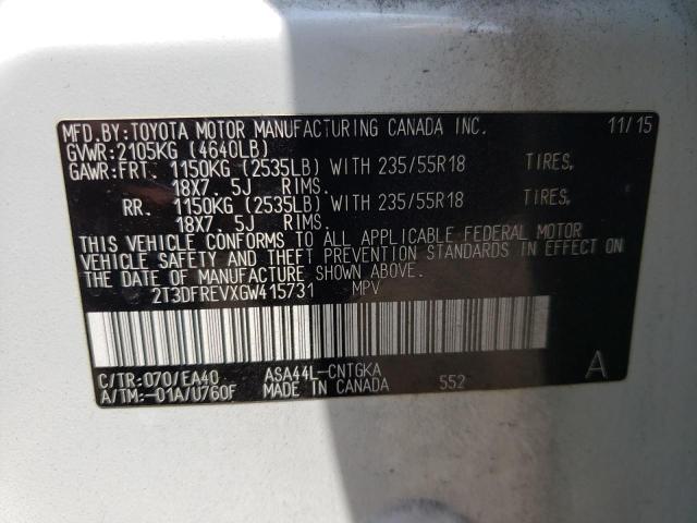 TOYOTA RAV4 LIMIT 2016 with VIN 2T3DFREVXGW415731 - Photo from auction