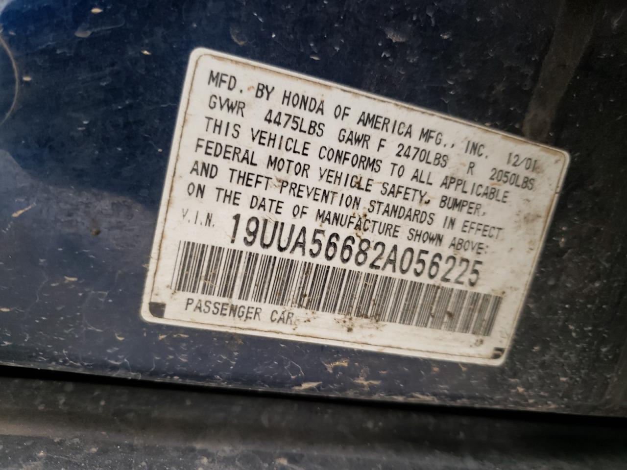 Photo 10 from auction – 2002 ACURA 3.2TL with VIN 19UUA56682A056225