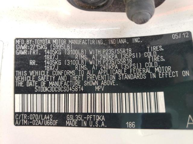 Photo 10 from auction – 2012 TOYOTA SIENNA XLE with VIN 5TDDK3DC9CS045814
