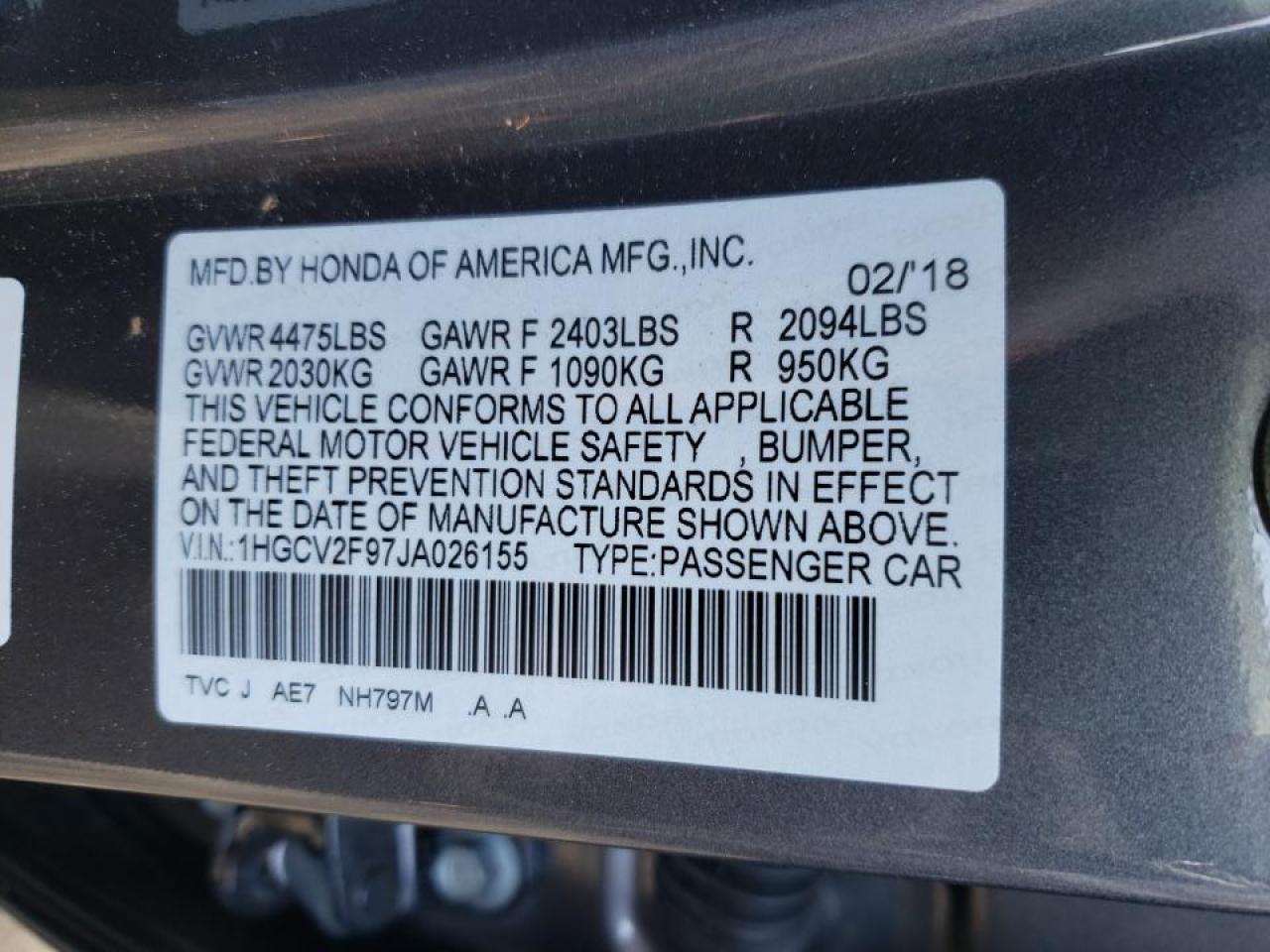 Photo 10 from auction – 2018 HONDA ACCORD TOU with VIN 1HGCV2F97JA026155