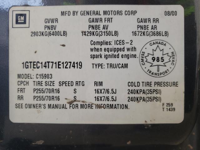Photo 10 from auction – 2001 GMC NEW SIERRA with VIN 1GTEC14T71E127419