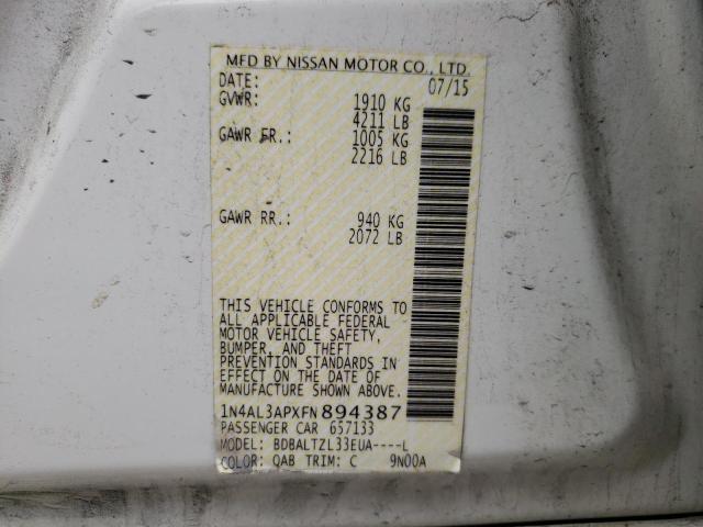 Photo 10 from auction – 2015 NISSAN ALTIMA 2.5 with VIN 1N4AL3APXFN894387