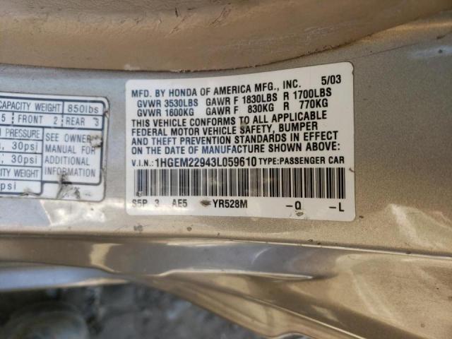 Photo 10 from auction – 2003 HONDA CIVIC with VIN 1HGEM22943L059610