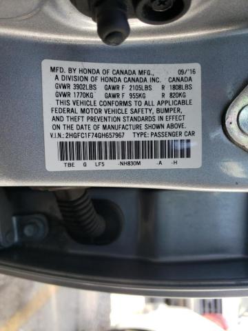Photo 10 from auction – 2016 HONDA CIVIC EXL with VIN 2HGFC1F74GH657967