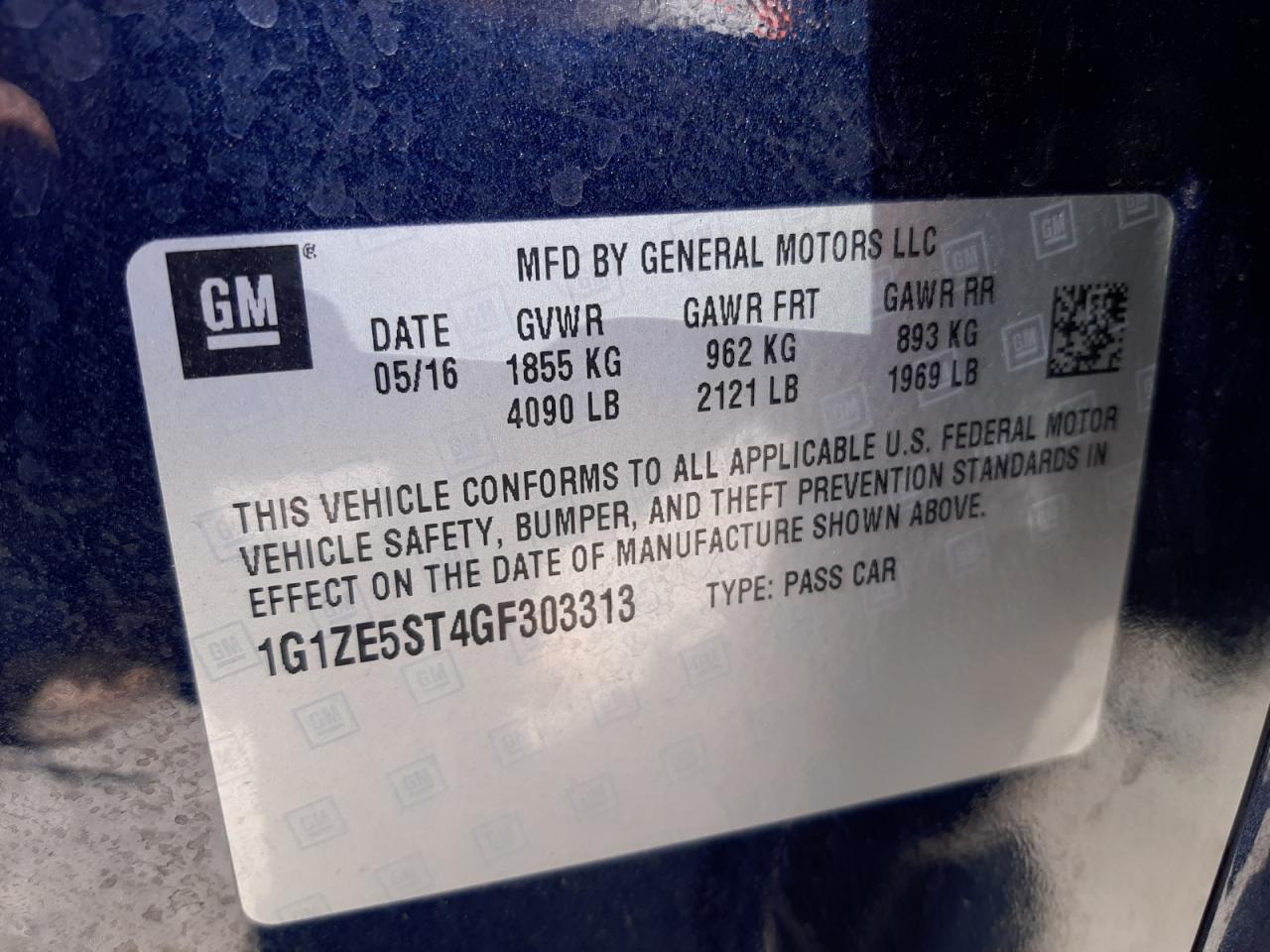 Photo 10 from auction – 2016 CHEVROLET MALIBU LT with VIN 1G1ZE5ST4GF303313