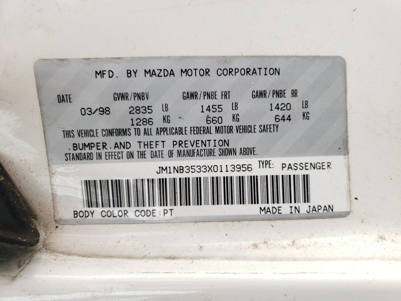 Photo 10 from auction – 1999 MAZDA MX-5 MIATA with VIN JM1NB3533X0113956