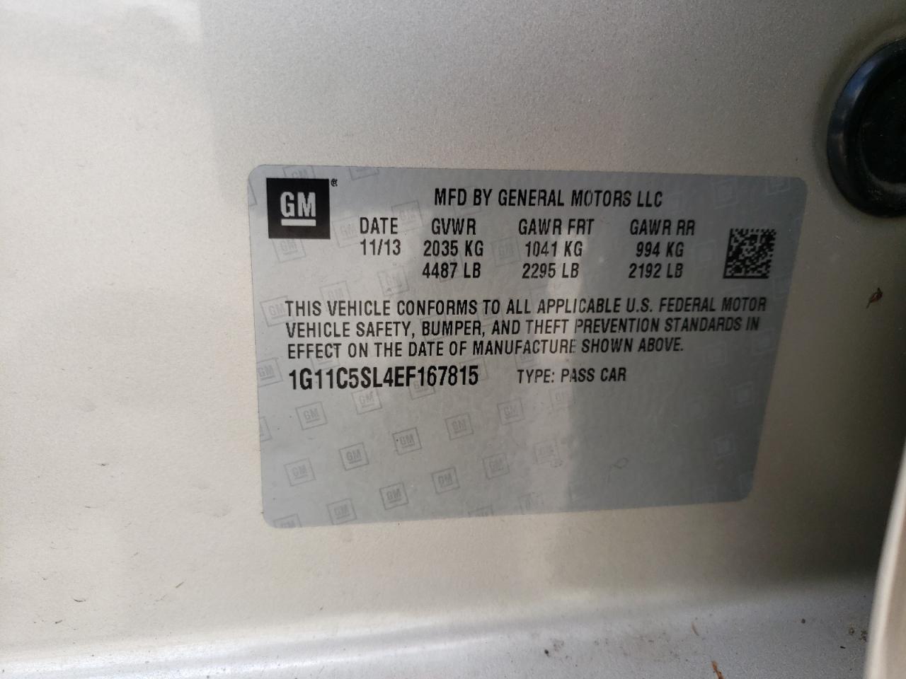 Photo 10 from auction – 2014 CHEVROLET MALIBU 1LT with VIN 1G11C5SL4EF167815