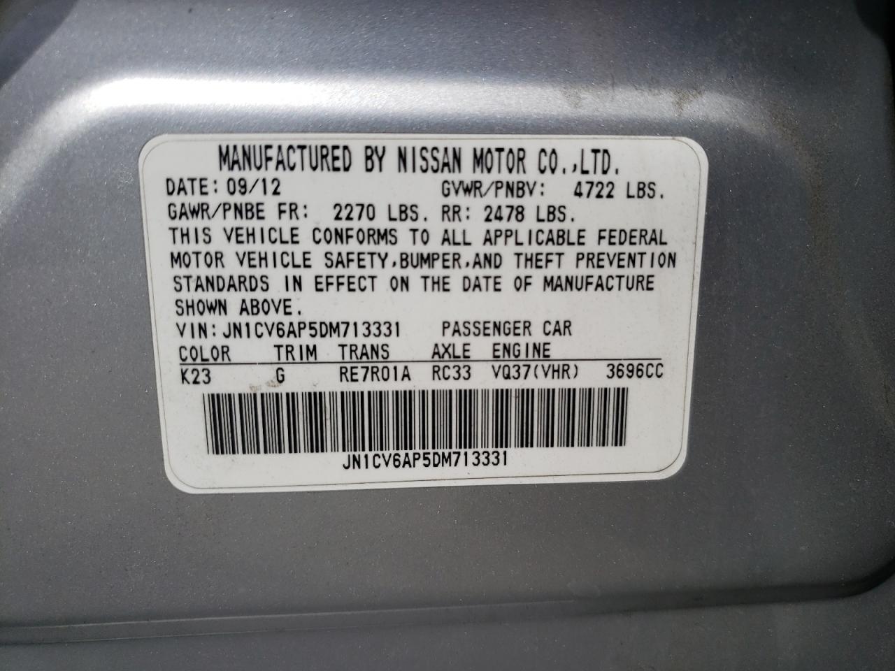 Photo 10 from auction – 2013 INFINITI G37 BASE with VIN JN1CV6AP5DM713331