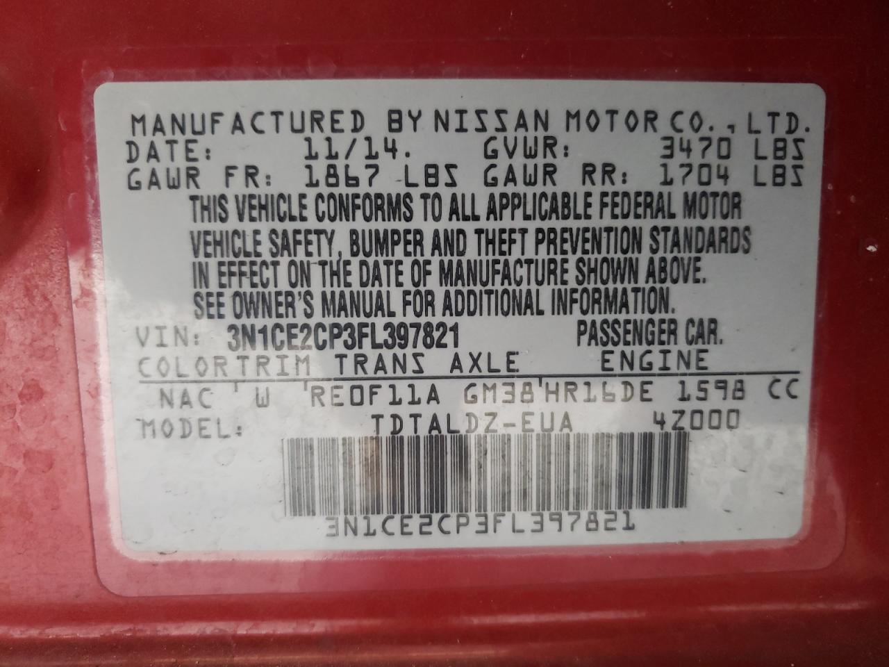 Photo 10 from auction – 2015 NISSAN VERSA NOTE with VIN 3N1CE2CP3FL397821