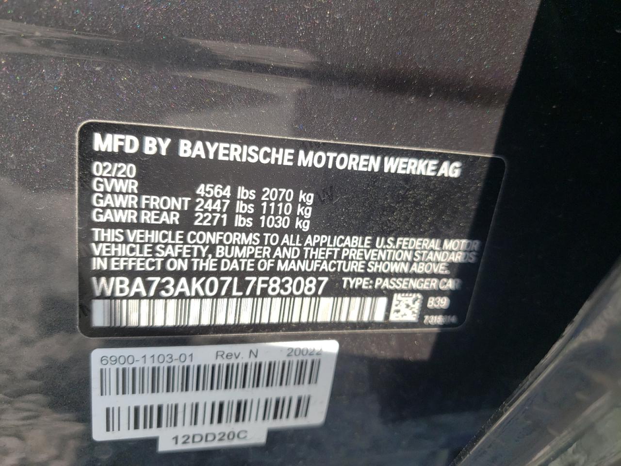 Photo 10 from auction – 2020 BMW 228XI with VIN WBA73AK07L7F83087