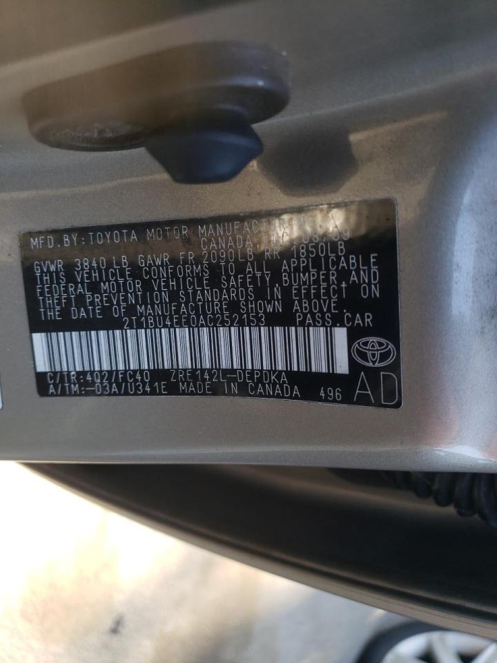 Photo 10 from auction – 2010 TOYOTA COROLLA BA with VIN 2T1BU4EE0AC252153