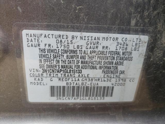 Photo 10 from auction – 2016 NISSAN VERSA S with VIN 3N1CN7AP1GL815133