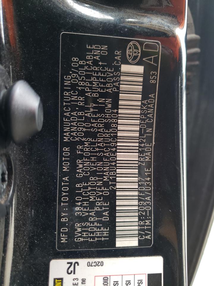 Photo 10 from auction – 2009 TOYOTA COROLLA BA with VIN 2T1BU40E49C108804