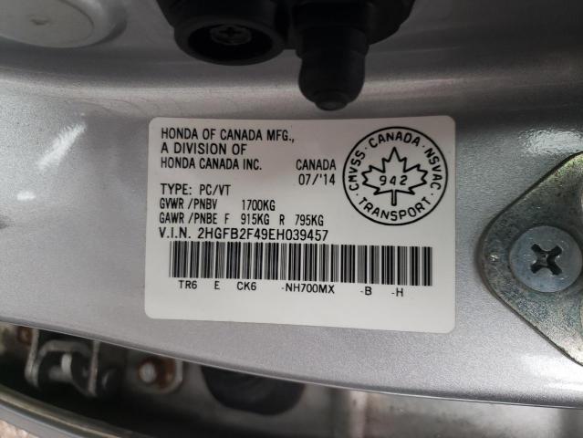 Photo 10 from auction – 2014 HONDA CIVIC LX with VIN 2HGFB2F49EH039457