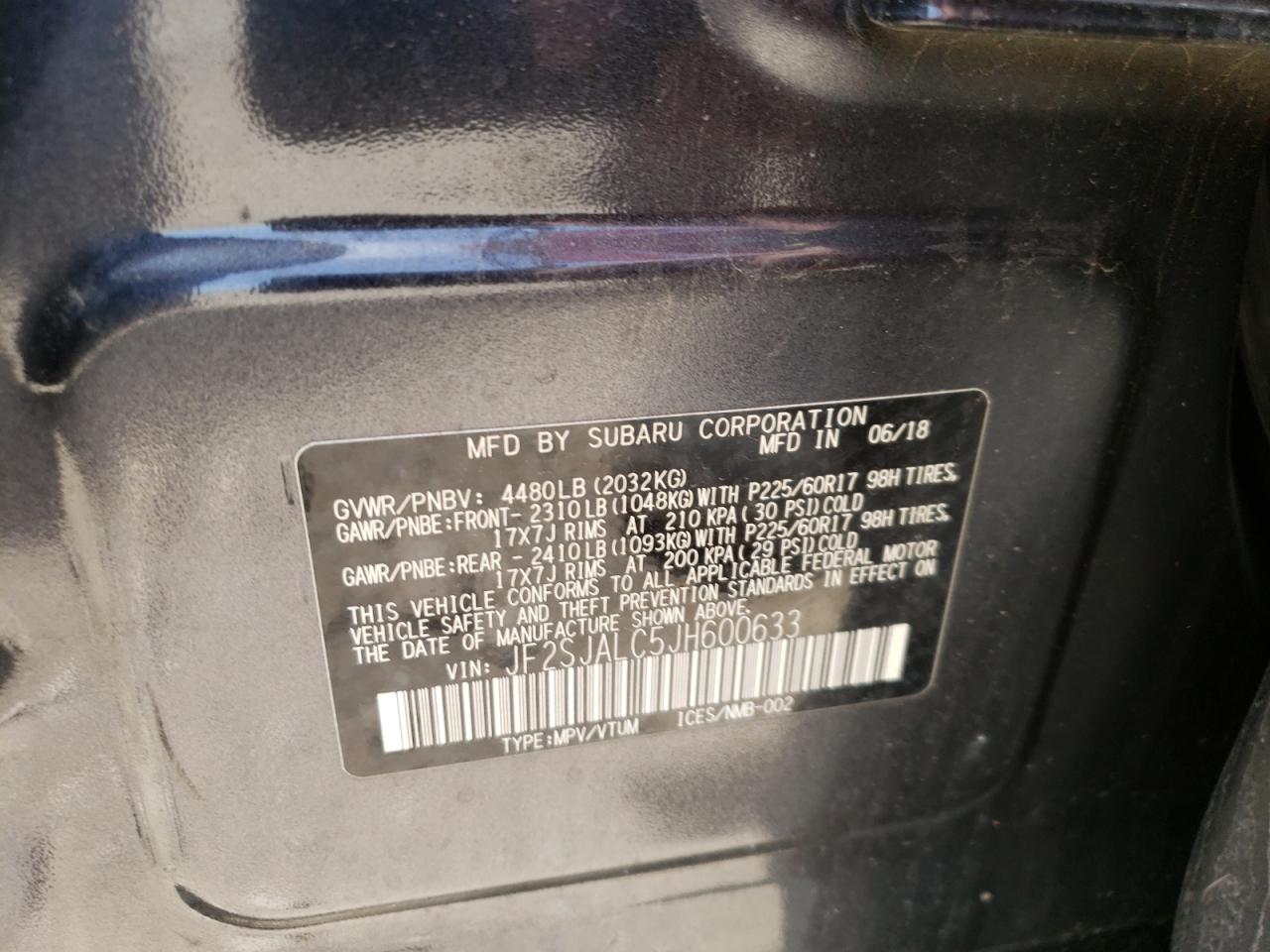 Photo 10 from auction – 2018 SUBARU FORESTER 2 with VIN JF2SJALC5JH600633